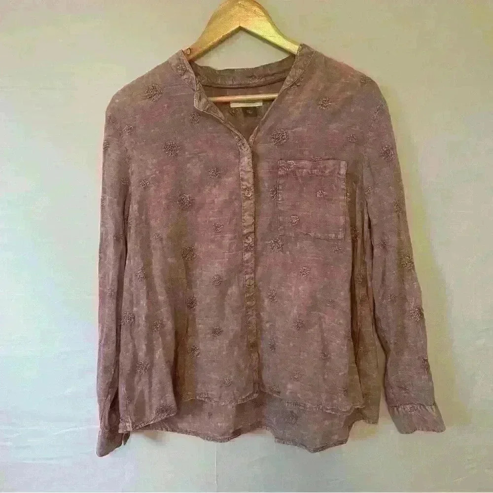 Pilcro Anthropology Whitney Lavender Trapeze Embroidered Button Down Size Small